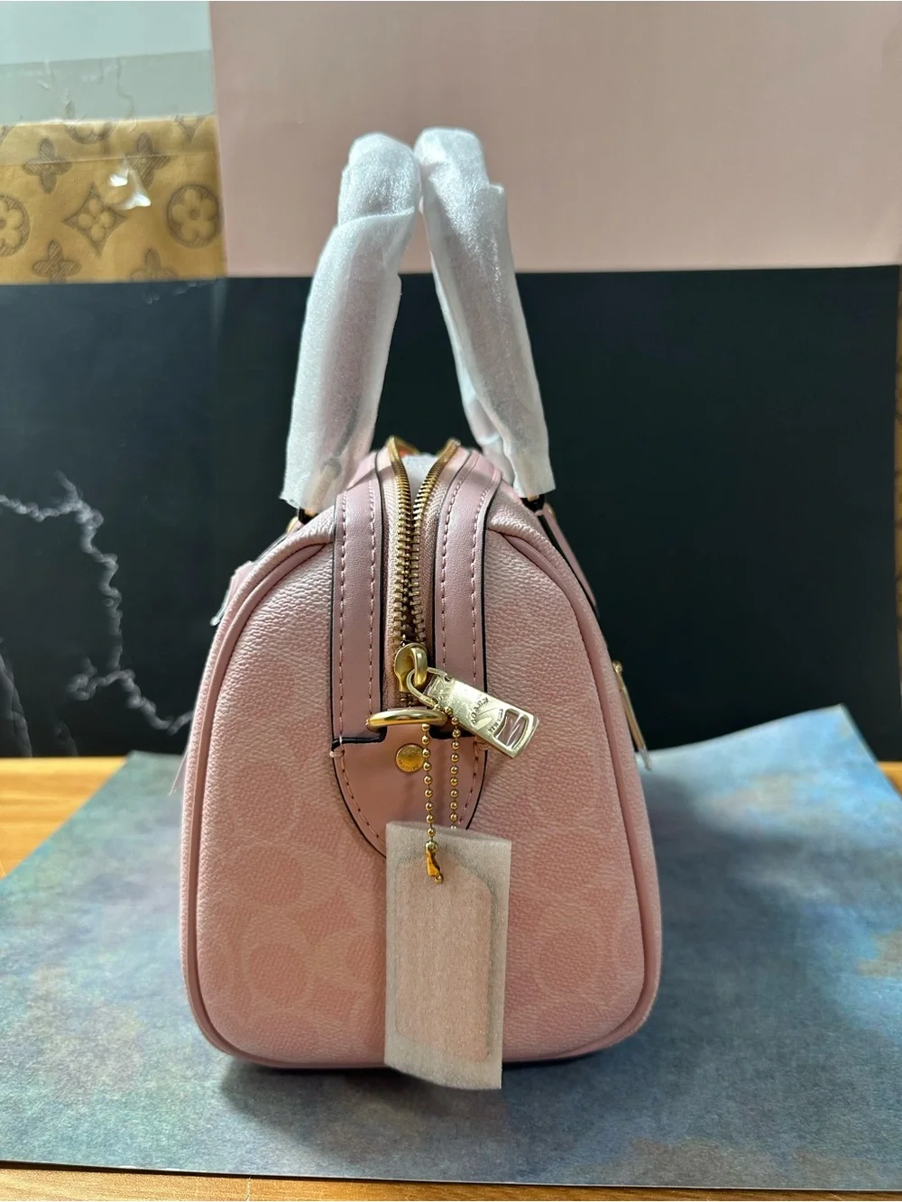 Coach Pink Signature Small Satchel with Gold Hardware
